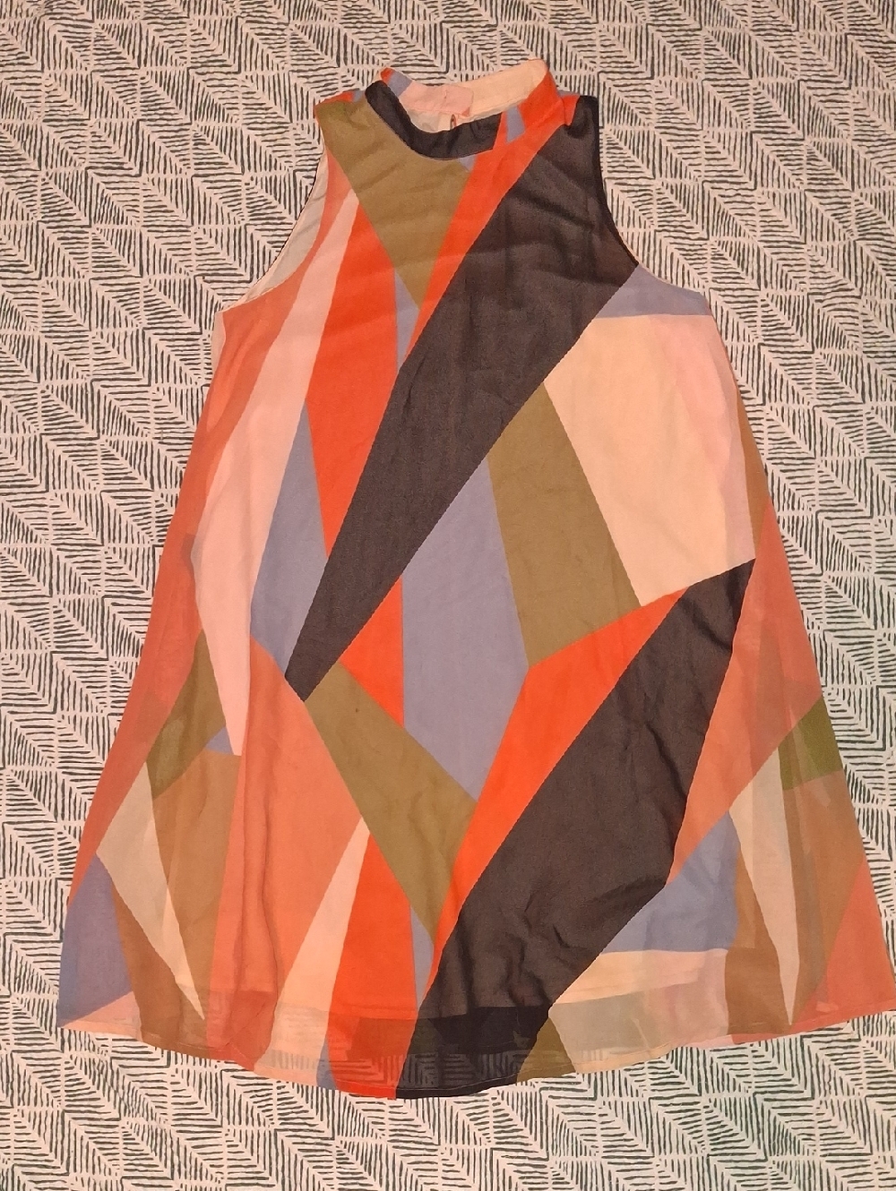 Maeve Geometric Sleeveless Swing Top - Orange, Olive, Black, Blue, Cream